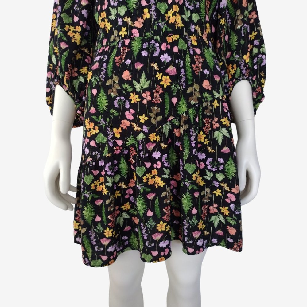 Blue Steel Multicolored Floral Balloon Sleeve Peep Hole Back Fit and Flare - Picture 8 of 11